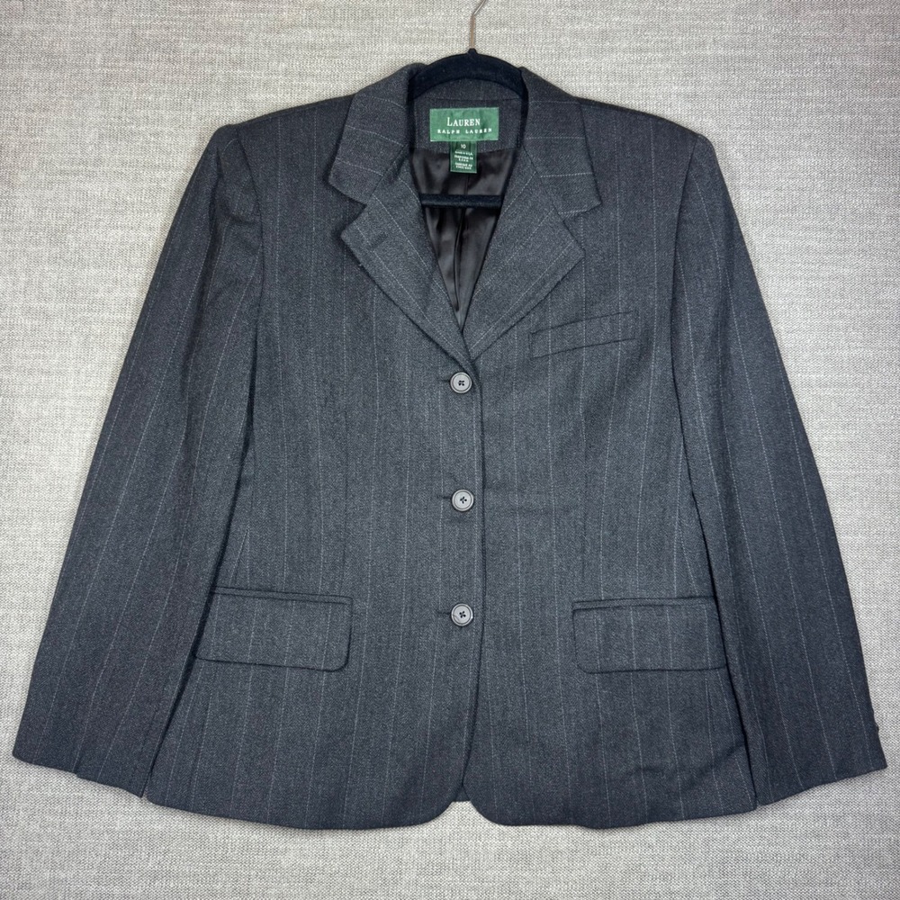 Vintage Lauren Ralph Lauren Womens Gray Wool Blazer Jacket Size 10 Made In USA